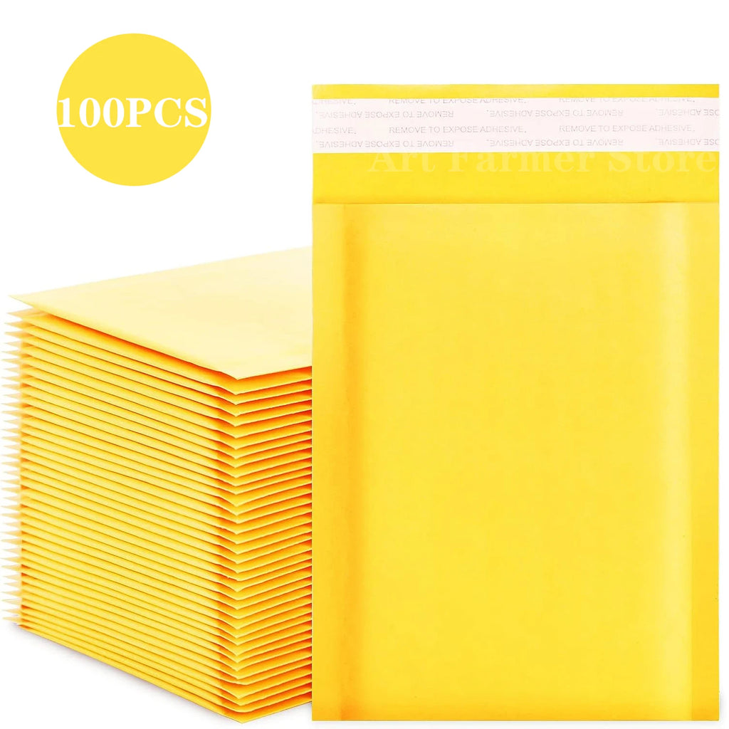 100pcs Bubble Envelope Sending Package Pouch Kraft Paper Packaging Supplies Mailer Small Business Delivery Mailing Shipping