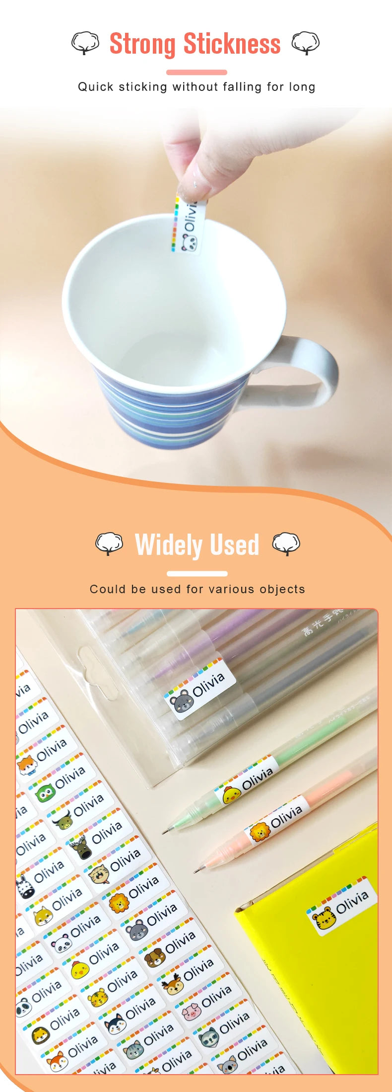 200Pcs Customize Waterproof First Name Sticker Personlized Tag Stickers Children Stationery Pencil Labels Decal for Kids School