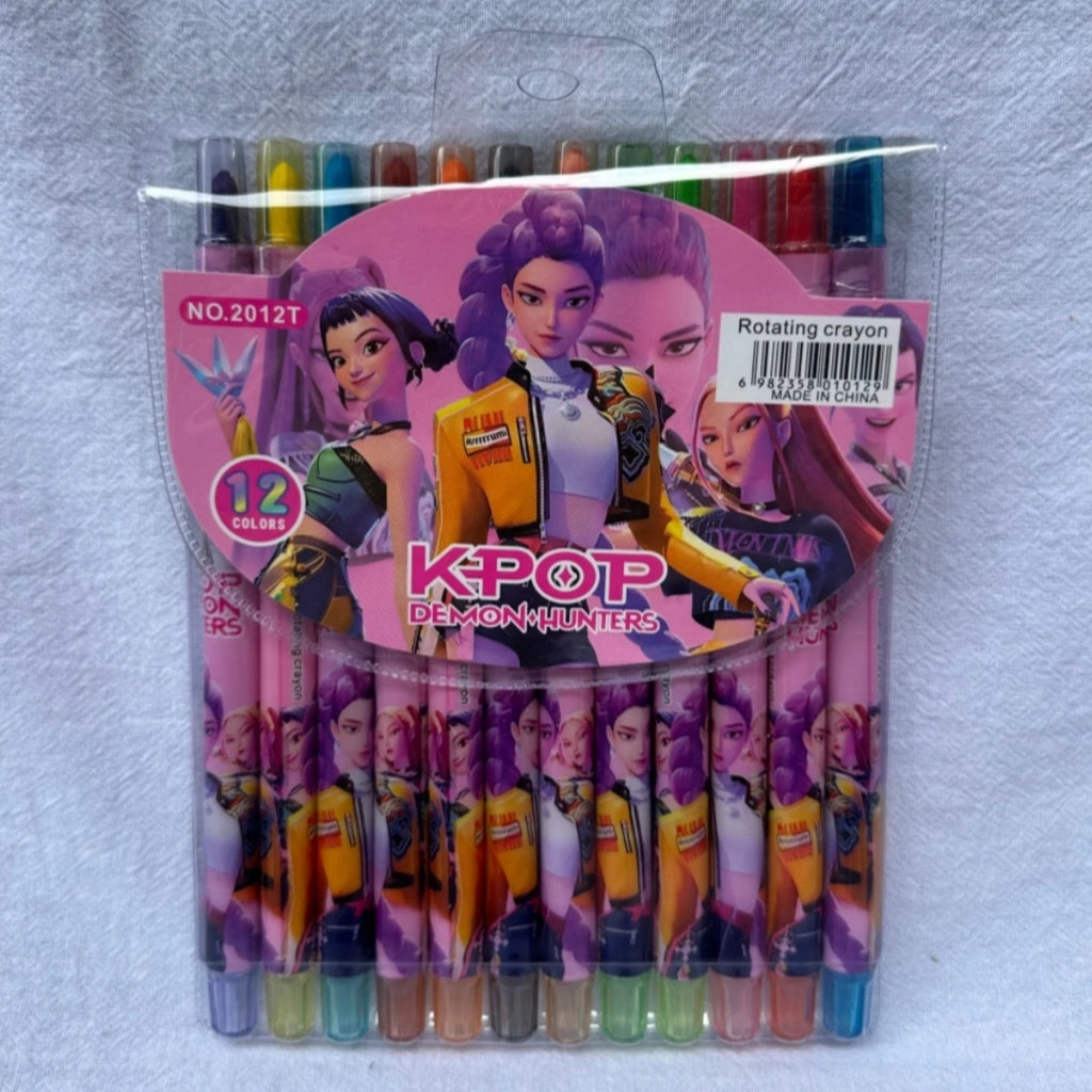 Popular rotating crayons girl group style 12 colors cute drawing tools for kids students daily coloring painting stationery