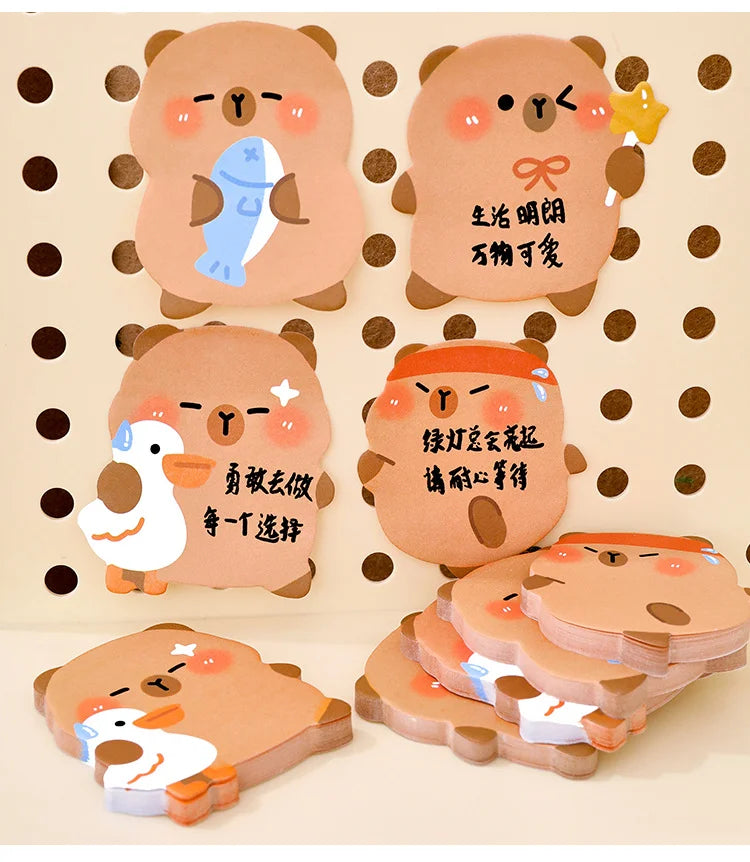 4 books 240 pages Capibala self-adhesive sticky notes for students, cute messages, white sticky notes, capybara office logs
