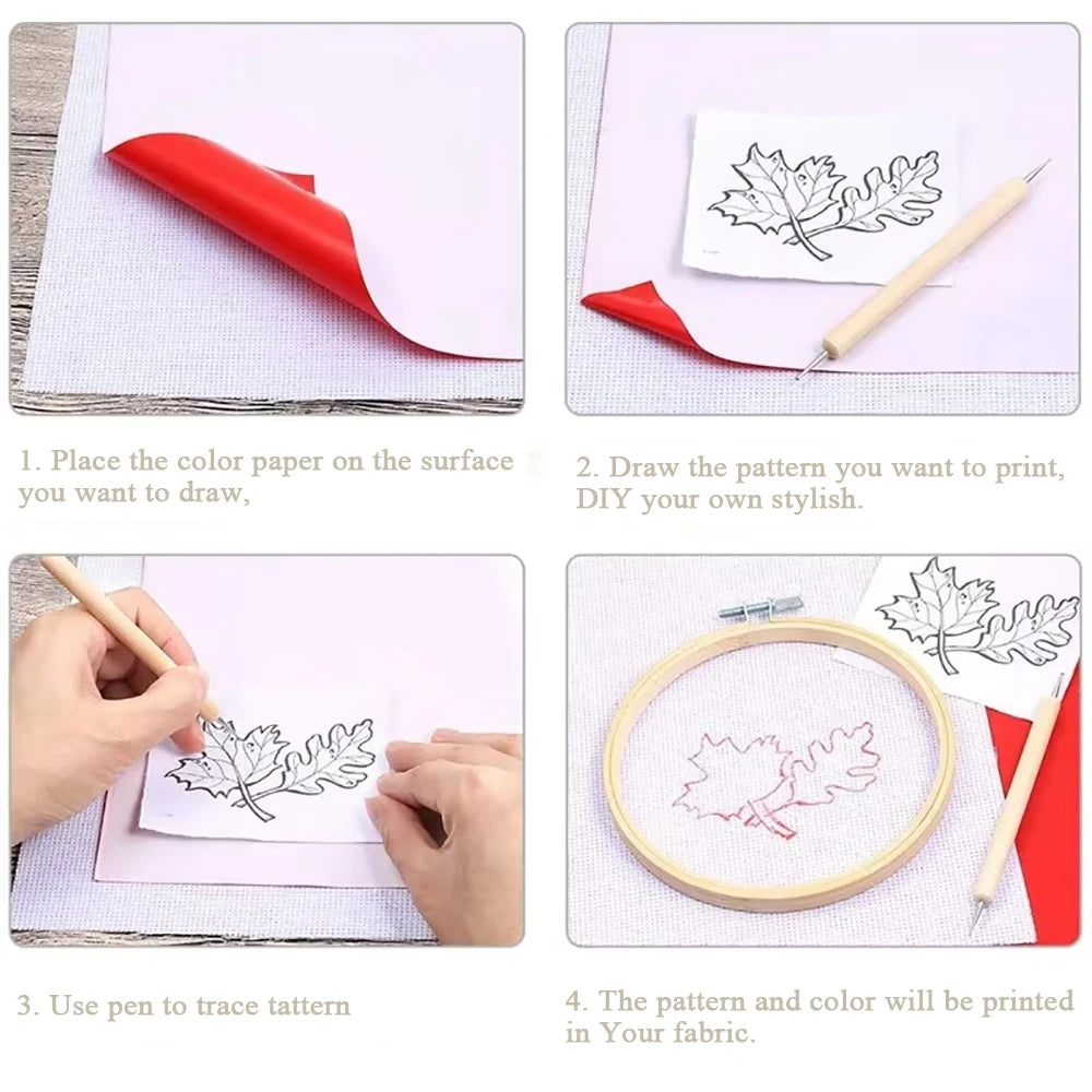 10pcs/set Embroidery Transfer Carbon Paper Water-Soluble Tracing Paper Embossing Stylus for DIY Sewing Accessories