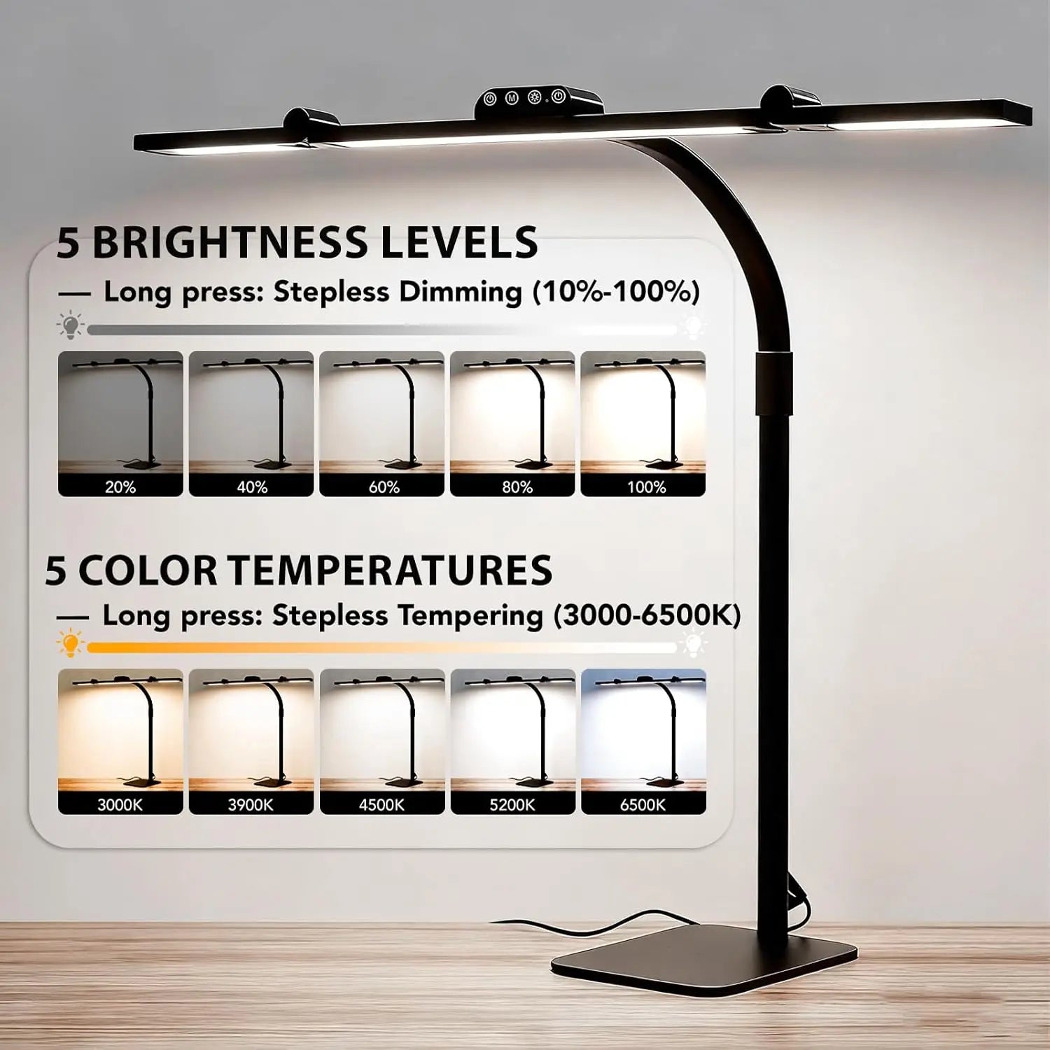 28.2" Large Transformable LED Desk Lamp with Clamp, Architect Ultra Bright 24W Light, Auto Dimming and Sensor Design for Office