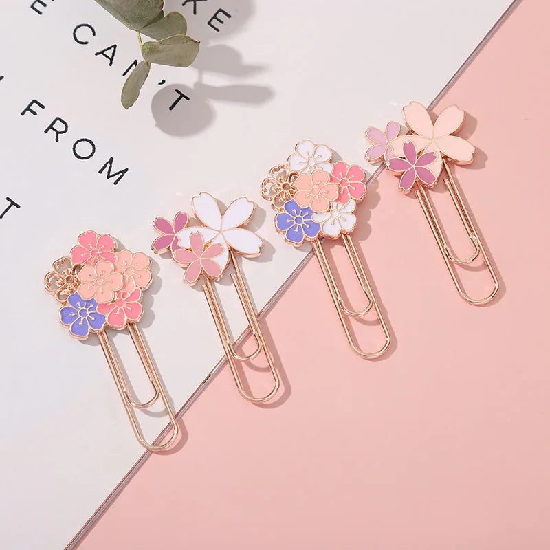 Cherry Blossom Paper Clip Creative Cute Metal Bookmark Clip Exquisite Beautiful Paper Clip Notebook Decoration Stationery