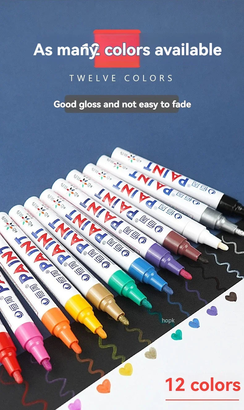 1/3/6/12 Colors Permanent Paint Marker White/Gold/silver Markers for Car Tire Tread Rubber Fabric Paint Metal Paint Marker Pens