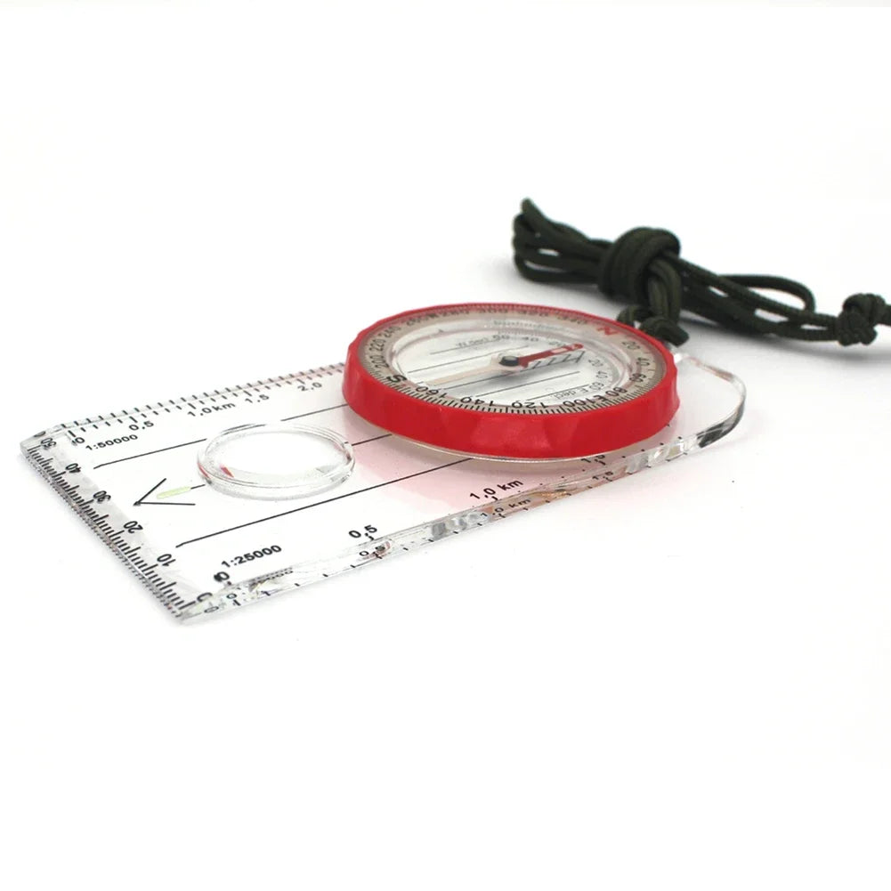 Orienteering Compass Lanyard Waterproof 360-degree Rotating Dial Luminous Display Magnifying Glass Map Scale Camping Compass