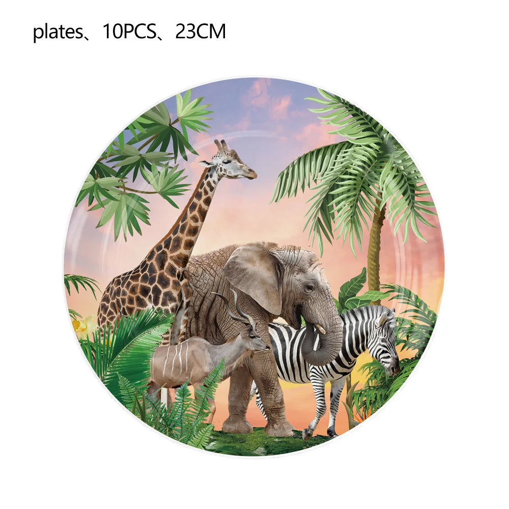Jungle Disposable Paper Plate Napkin Cup Safari Animal Party Supplies for Baby Shower Safari Jungle Theme Birthday Decoration
