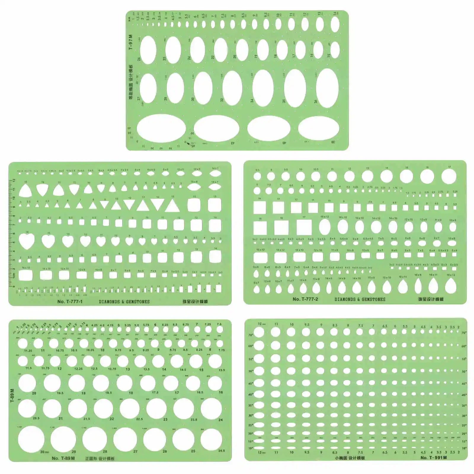 Jewelry Design Template Diamond Gemstone Drafting Ruler Kit Formwork Rulers Professional Designer Tools Supplies T-777-1 T-777-2