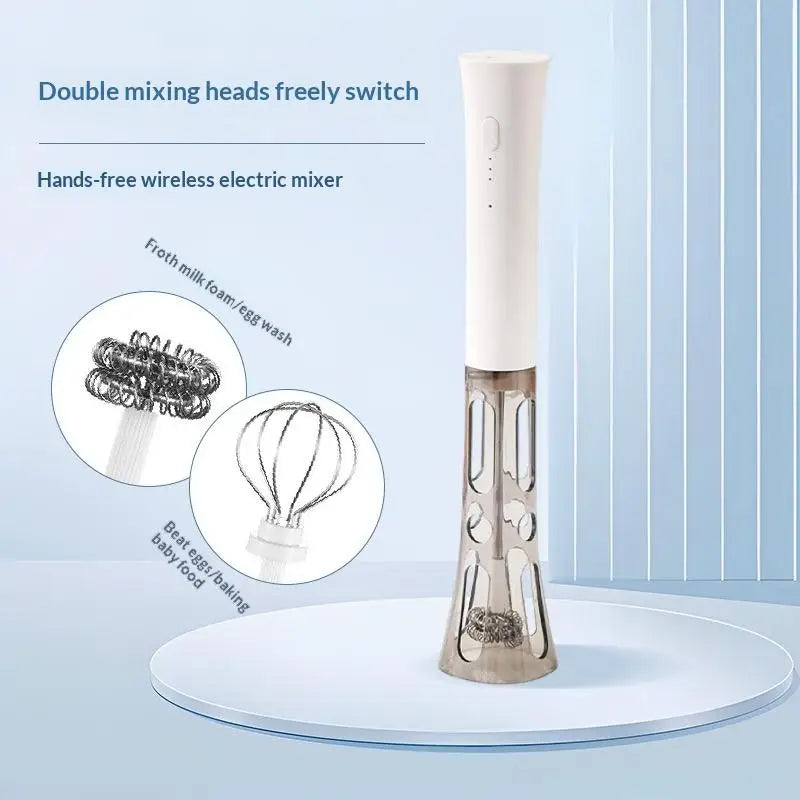 Milk Frother Machine Wireless Electric Mixer, Hands - Free 2 In1 Whisk, 3 - Speed Rechargeable For Baking/Coffee Frothing