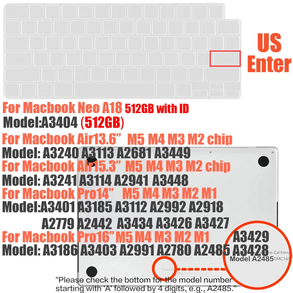 Multi-Language Keyboard Protector Compatible with for MacBook Air/Pro M5-M4 A2779,A3434,A3241 | Arabic, FR, RU, ES, IT Layouts