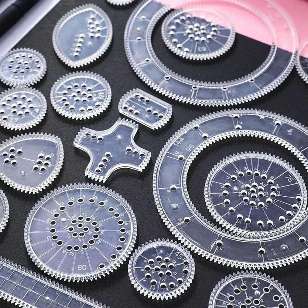 22pcs Spirograph Ruler Set Geometric Ruler Mathematical Roulette Drawing Tools Learning Painting Creative Educational Art Tool