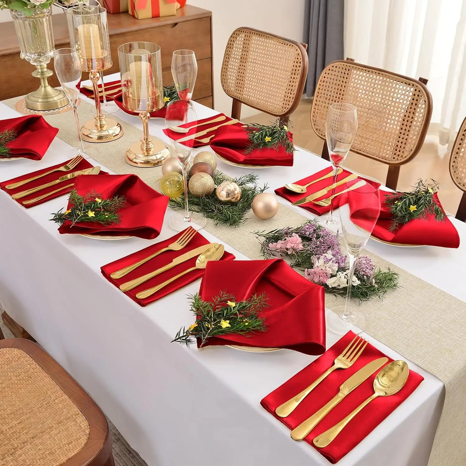 12PCS Red Satin Napkins 30x30cm, Silky Soft Smooth Washable Napkins for Restaurant, Weddings, Dinner, Party,Christmas Decoration