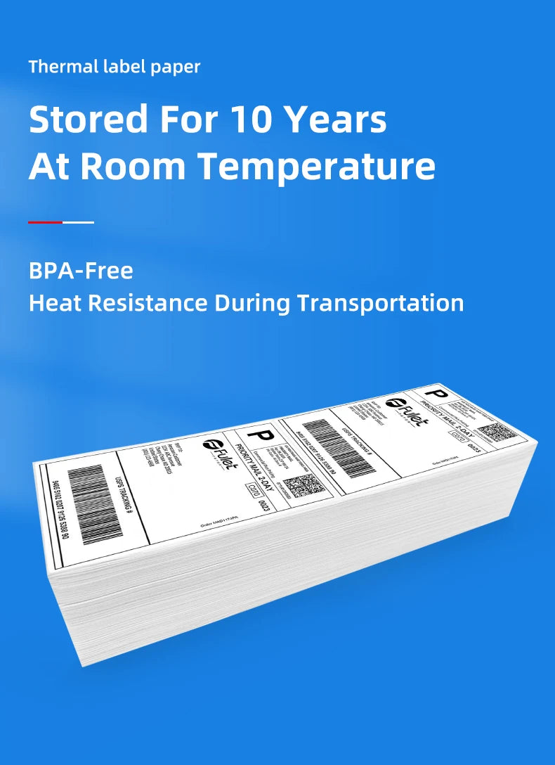 Fulet Hot Selling 4X6 10x15cm 100x150mm 500 Labels Fanfold Thermal Shipping Label compatible with most of thermal printers