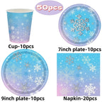 Christmas Snowflake Party Supplies Tableware Set Cups Plates Napkins Tablecloth Blue Purple Snowflake Birthday Decoration Props
