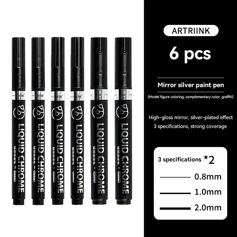 1-6pcs Chrome Pen Marker Mirror Waterproof DIY Reflective Paint Repair for Rock Ceramic Glass Metallic Gold/Silver 0.8/1/2mm Nib