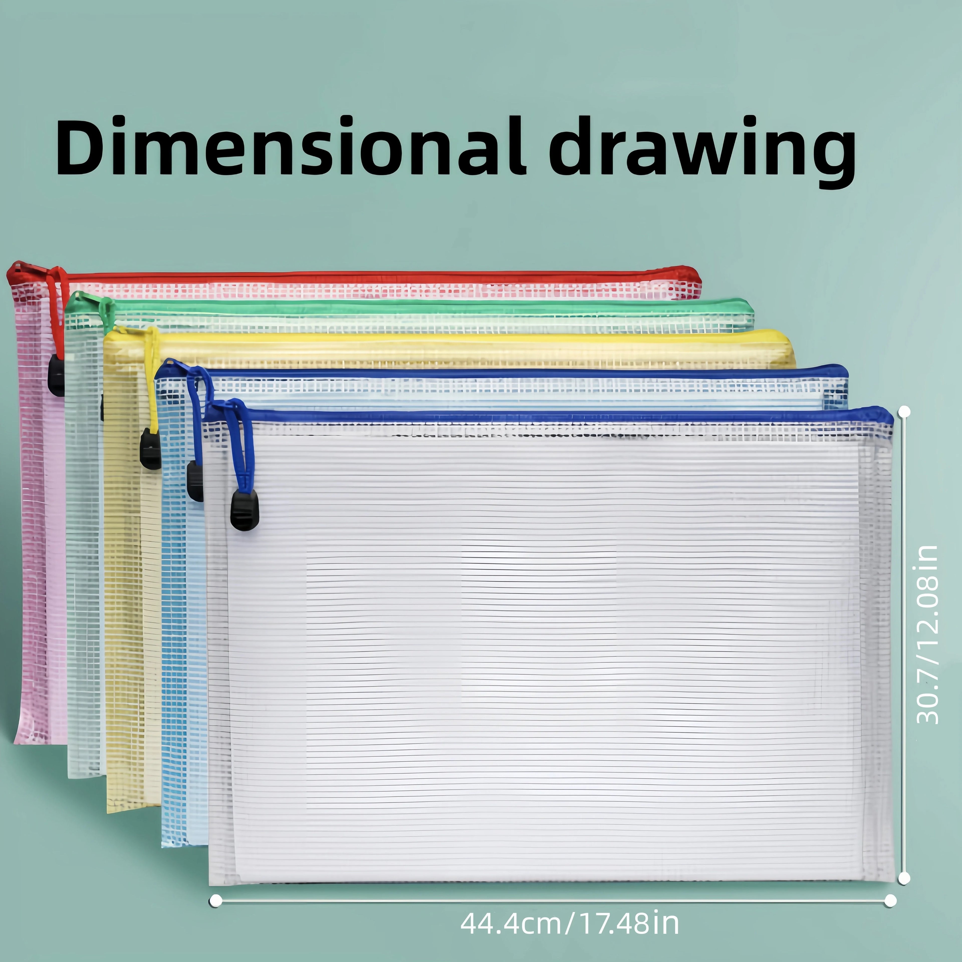 10pcs, A3 Mesh Zipper File Bag,5 colors, waterproof plastic file Bag for organizing school and office supplies, cosmetics, trave