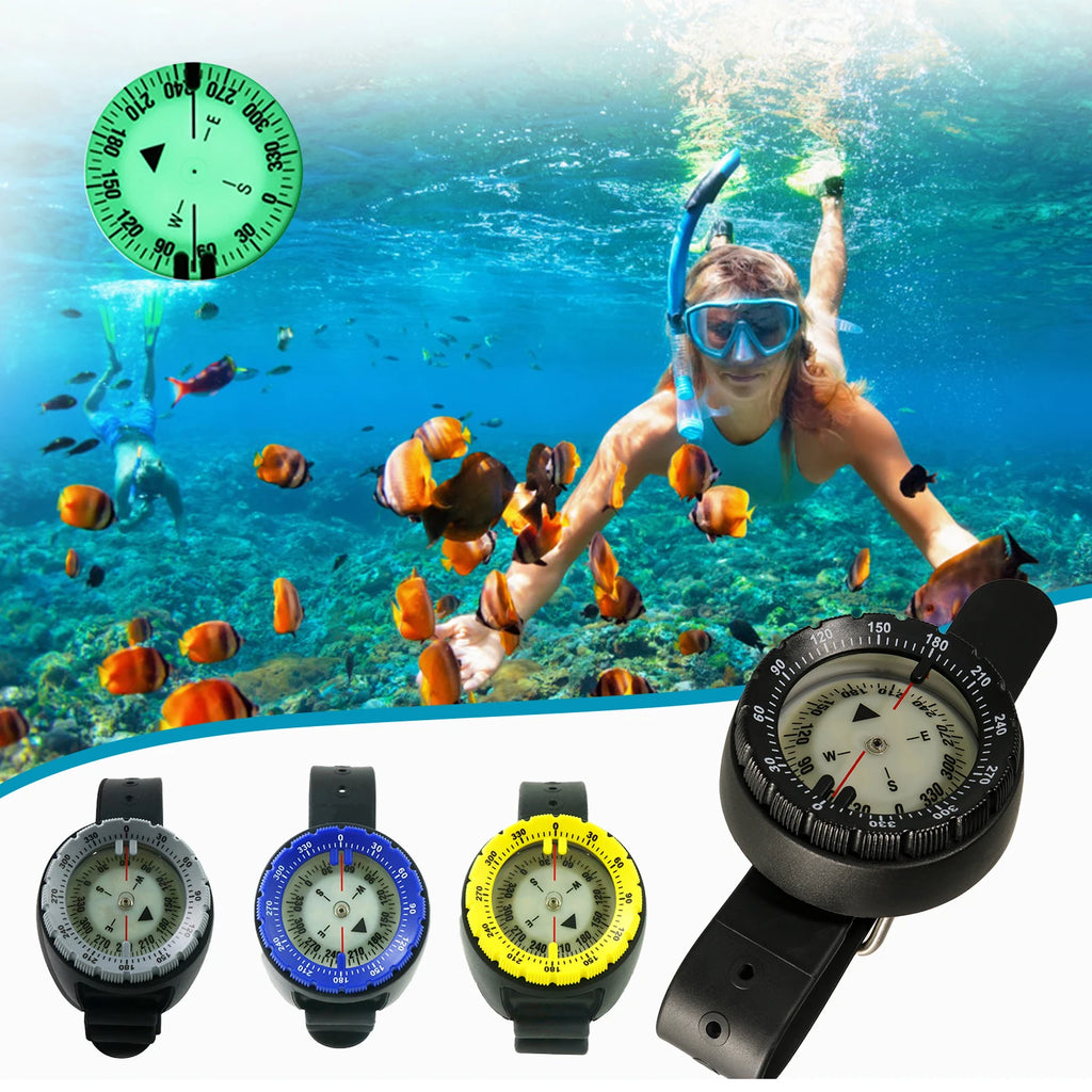 Digital Scuba Diving Compass 50m Waterproof Navigator, Professional Luminous LED Wrist Watch with Balanced Design for Snorkeling