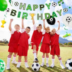 Soccer Party Decorations,113pcs Party Decorations&Tableware Set-Soccer Birthday Banner Balloons Whistle Keychain Plates etc