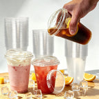 100 Sets Clear PET Reusable Cold Drink Cups With Straight Sip Lids, 12/16/20/24 Oz Freezer Safe Washable Plastic Cups Only For Cold Beverages, Ideal For Iced Coffee, Smoothies, Holiday Parties, Picnics, Family Gatherings And