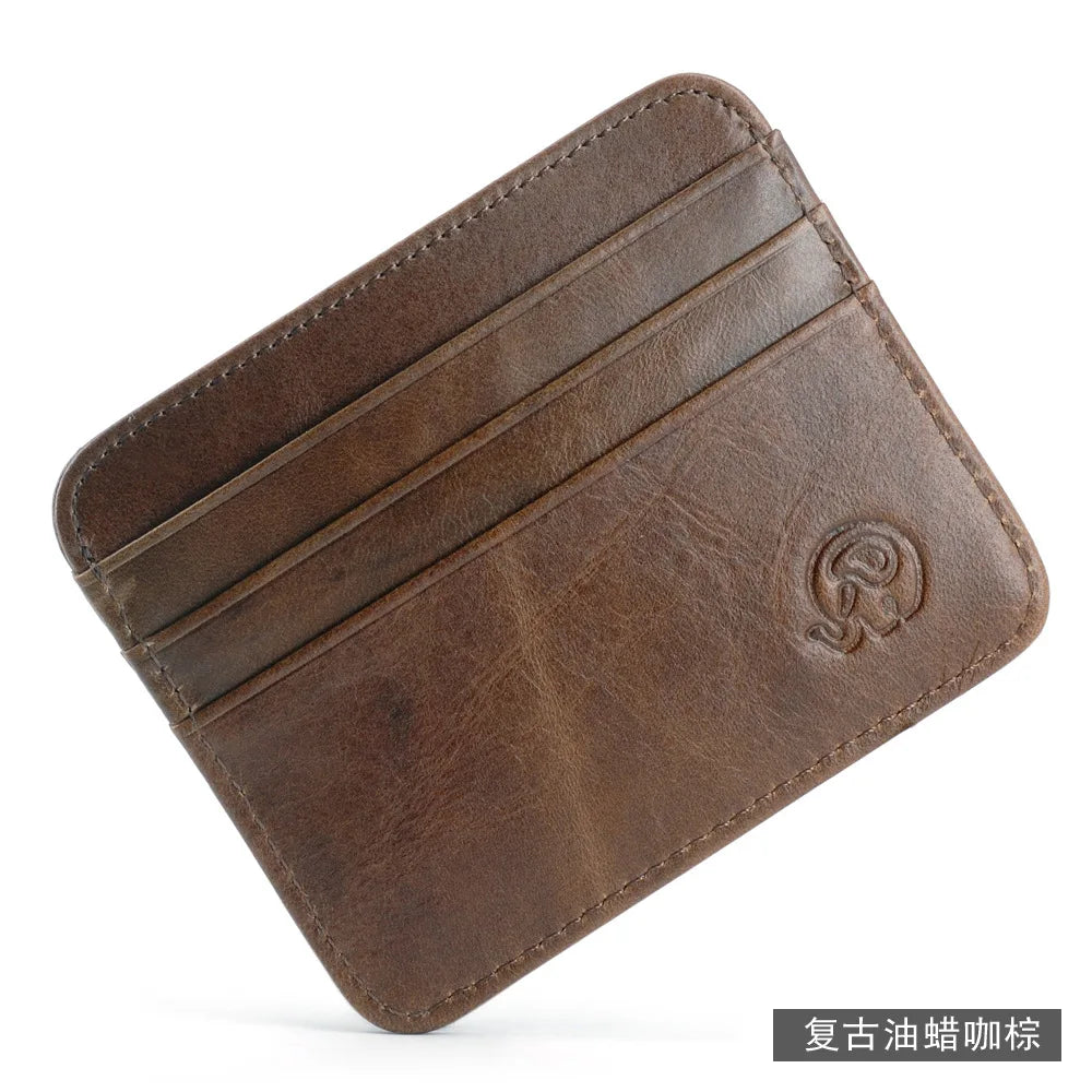 New Thin Genuine Leather Mini Wallet Slim Bank Credit Card Holder Men's Business Small ID Case for Man Purse 6 Slots Cardholder