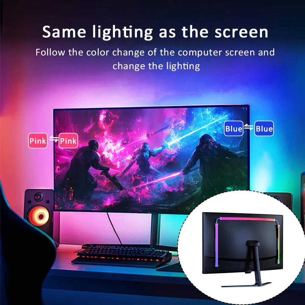LED Light Strip Computer Screen Colar Sync Monitor Ambilight RGB Lights Ambient Lighting PC Backlight Pickup Light for Game Room