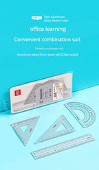 Deli 4Pcs Student Stationery Set Triangle Ruler Straight Ruler Grid Ruler Angle Measuring Tool Aluminum Alloy Material