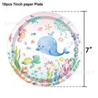 Ocean Animals Theme Disposable Tableware Plates Napkins Cup Paper Straws Whale Turtle Balloon Under The Sea Birthday Party Decor