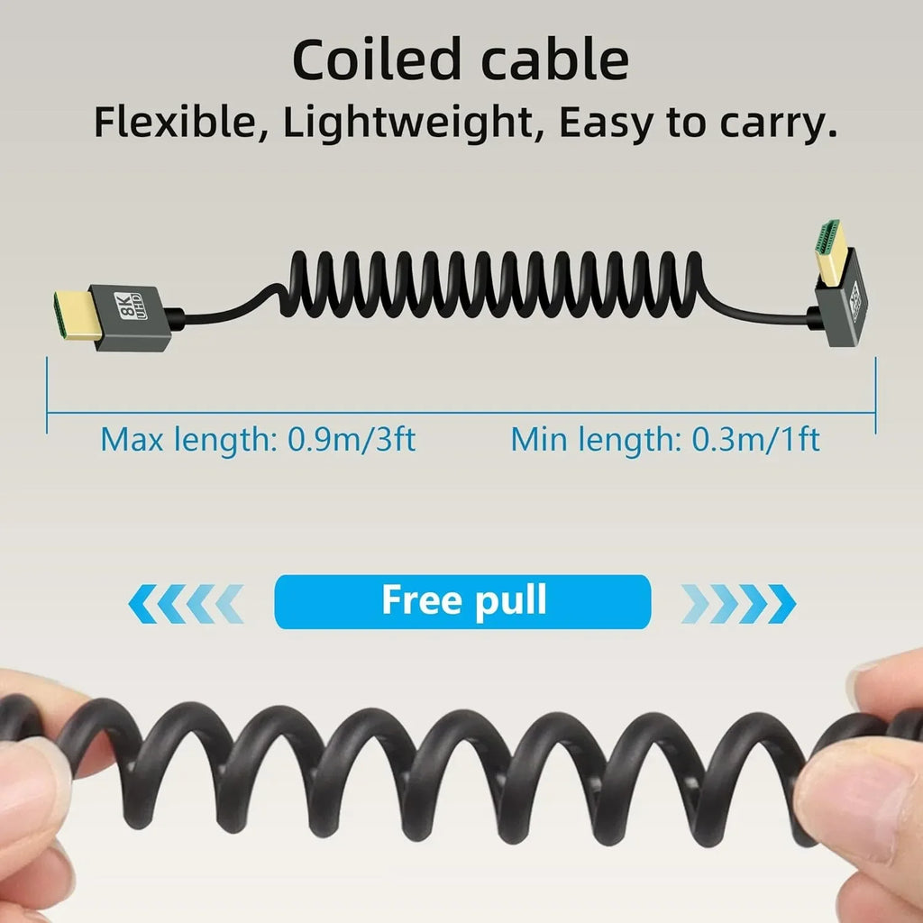 8K UHD Cable High Speed HDMI-compatible Mini/Micro HDMI-compatible Coiled Cord for HDTV Laptop PC PS4 Camera DV Monitor Display