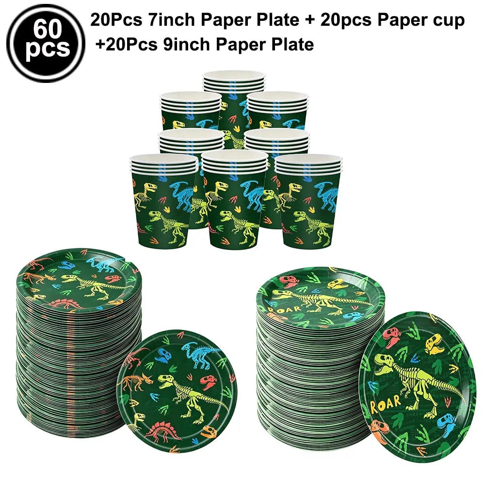 Jurassic Dinosaur Party Dinosaur Fossil Disposable Tableware Plate Cup Napkins Dinosaur Theme Birthday Party Decor Supplies