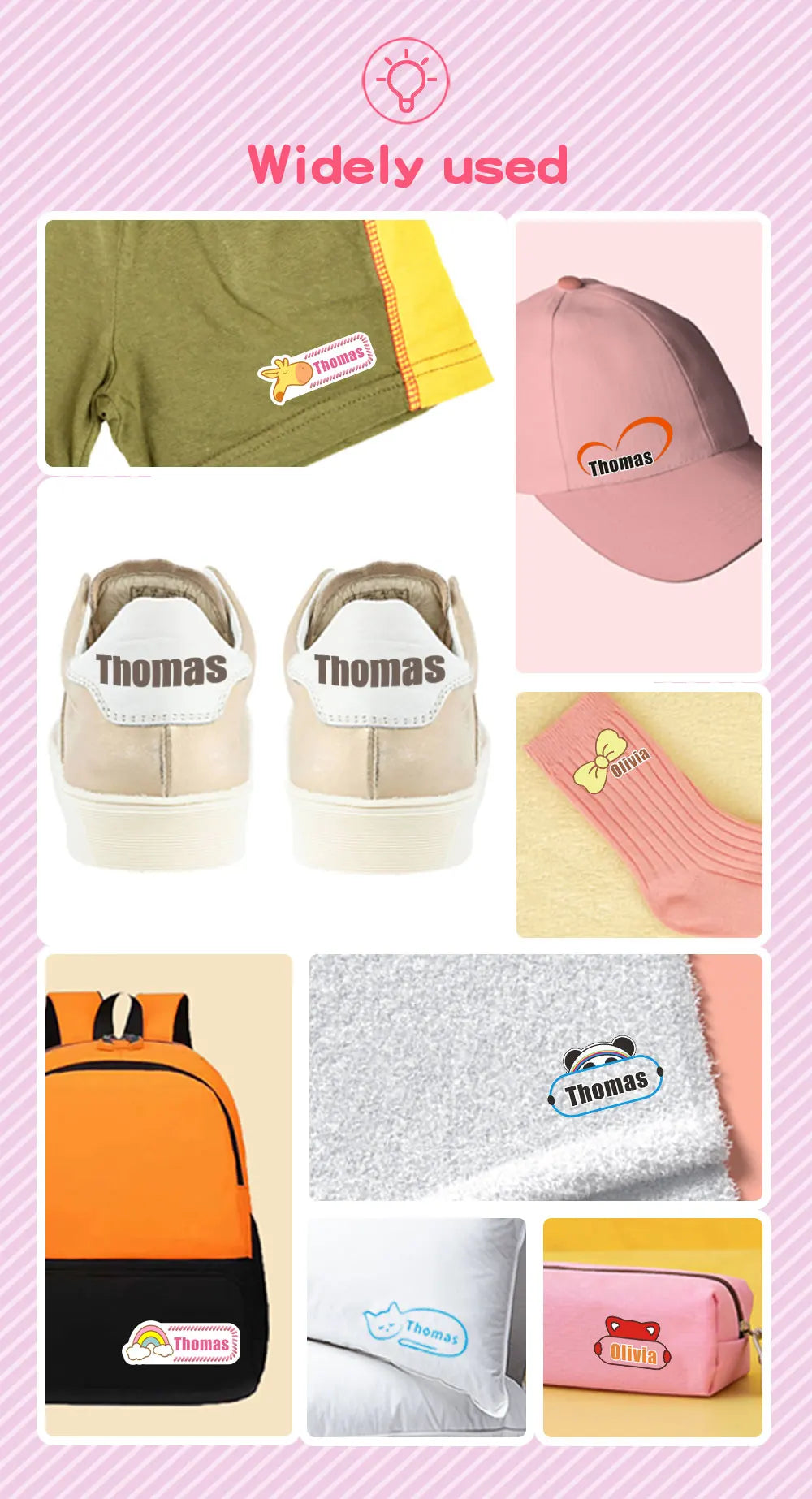 Custom Heat Transfers Name Sticker Personalized Washable Clothes Ironing Stickers Iron-on Labels Fabric Clothing Babysuit Tags