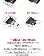 Ribbon FPV HDMI-Compatible Connector Flexible Flat Cable Raspberry Pi 4 Micro HDMI to HDMI/Mini HDMI Female 90 Degree FFC 20pin