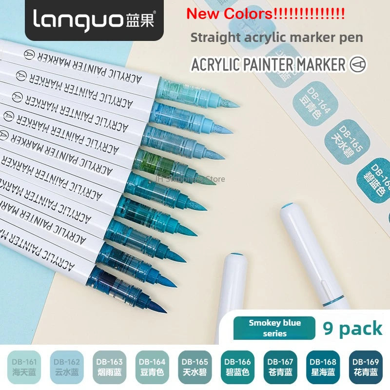 LANGUO 240/9 Colors Acrylic Color Markers Direct Liquid Paint Marker Pen DIY Drawing with Storage Box School Supplies Stationery