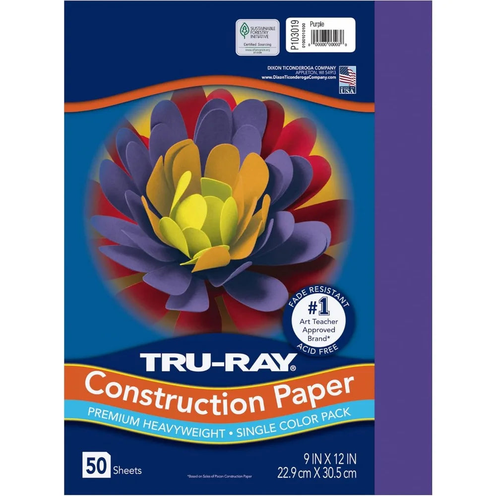 Purple Construction Paper 9x12 Inches Bulk Pack of 50 Sheets 50 Percent Recycled Material for Arts Crafts School Projects