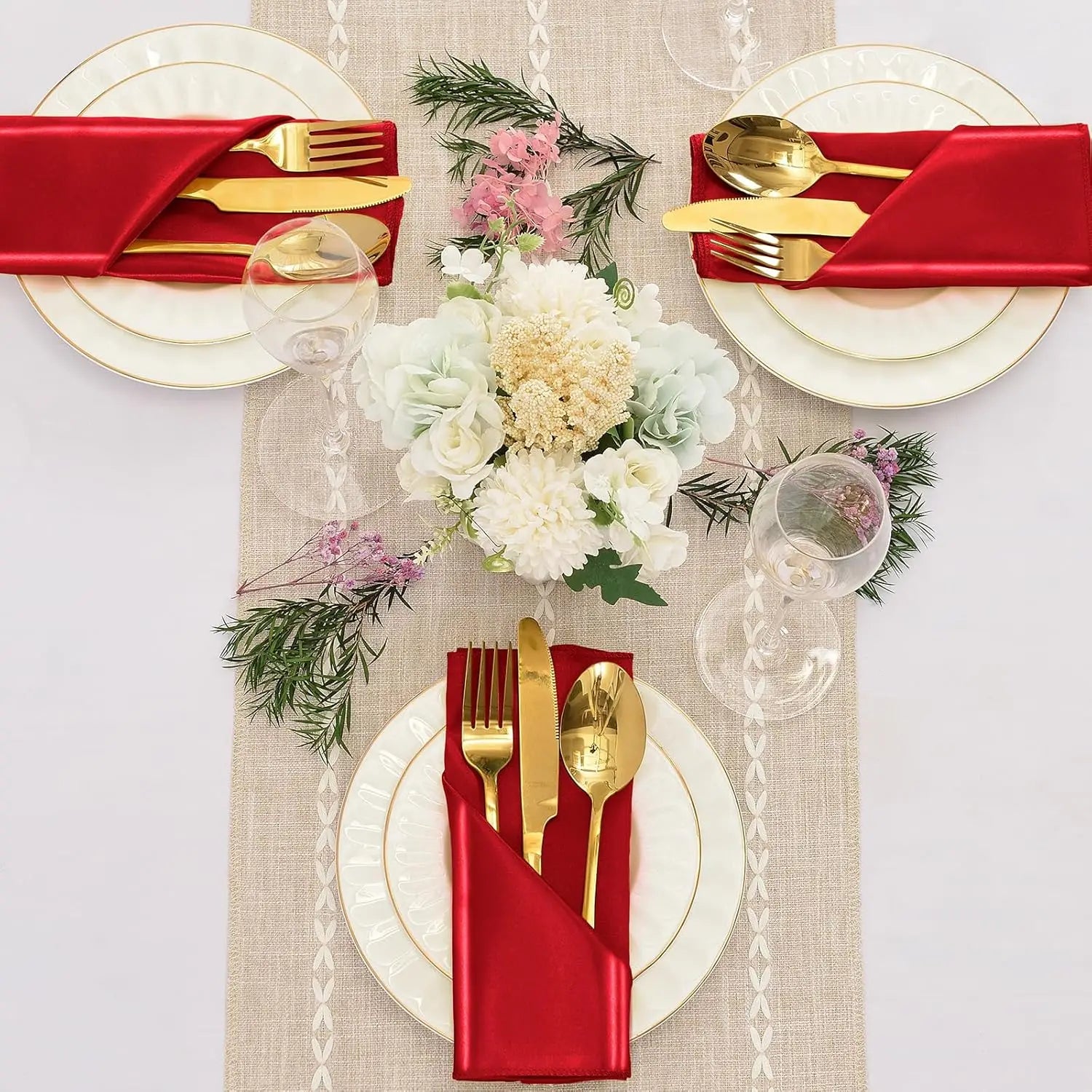 12PCS Red Satin Napkins 30x30cm, Silky Soft Smooth Washable Napkins for Restaurant, Weddings, Dinner, Party,Christmas Decoration