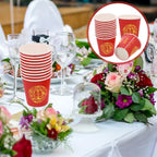 100Pcs Red Double Happiness Paper Cup Chinese-style disposable Festival Tea cup Wedding Banquet Serving drinking cups