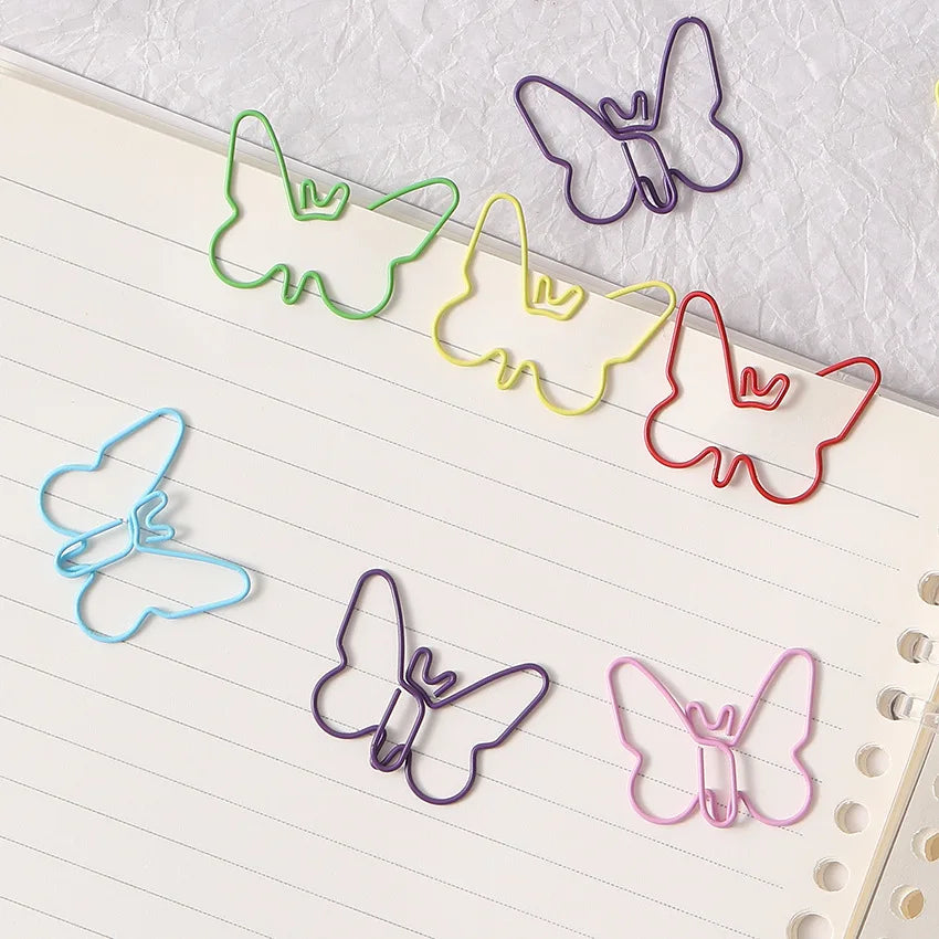 30/50pcs Metal Material Butterfly Shape Paper Clips Macaron Colors Kawaii Cute Bookmark Clip Stationery Office School Supplies