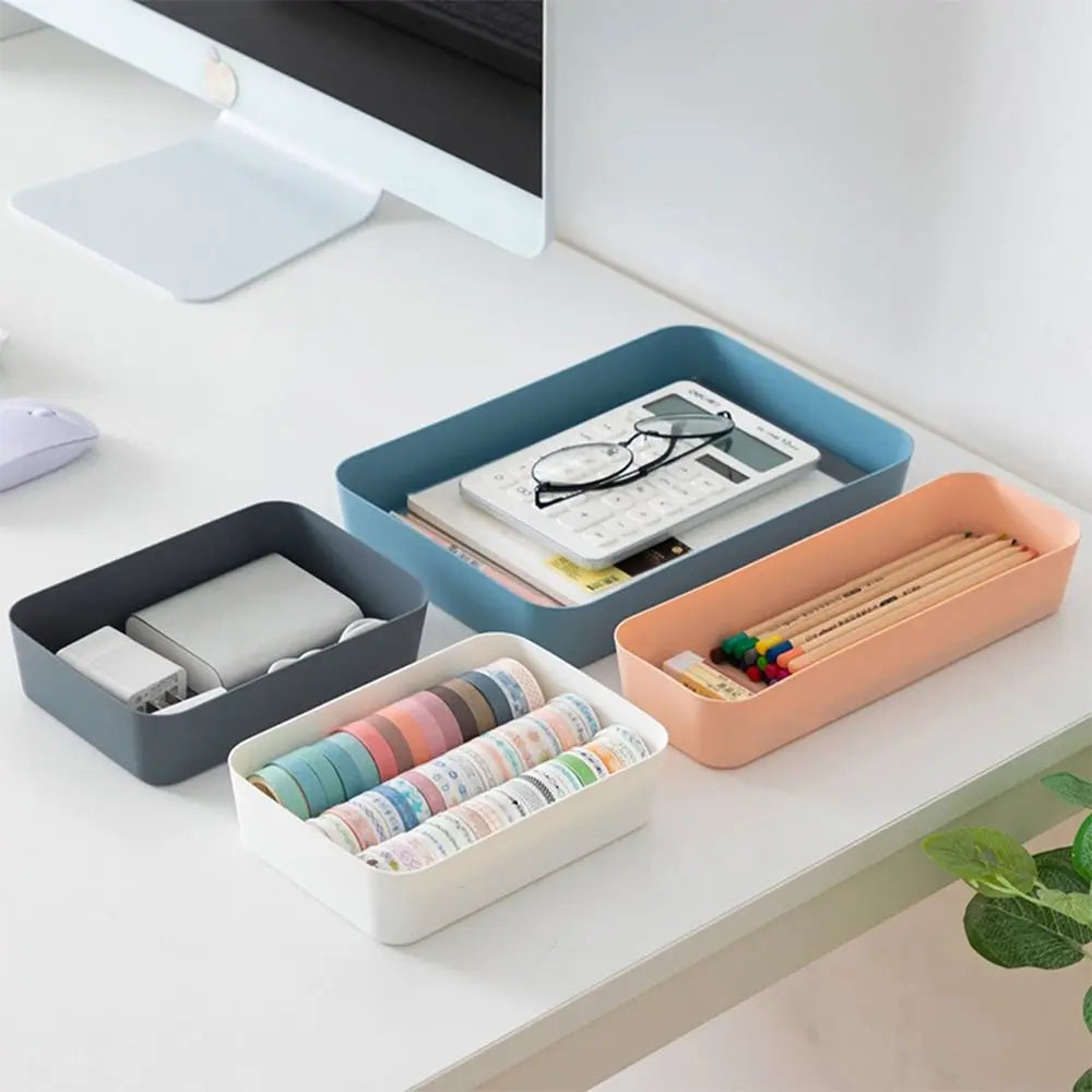 Plastic Desktop Storage Box Stackable Large Capacity Drawer Divider Storage Box Solid Color Documents File Organizer Home Office