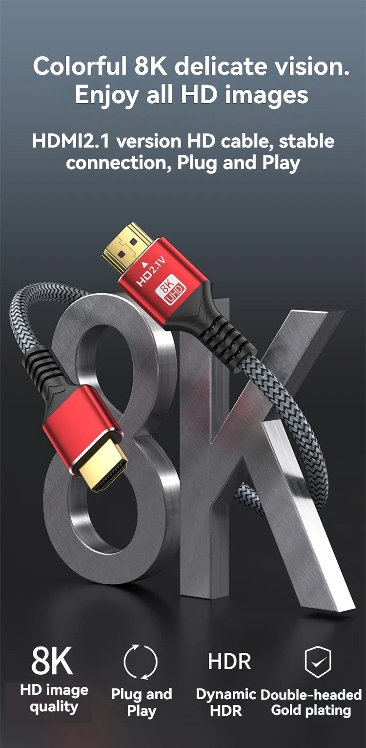 MINGCVIL 48Gbps HDMI-compatible Cable 8K 60Hz 1m 2m 3m 5m HDMI-compatible 2.1 Cable 4K 120Hz HDR 3D Effect Video for HDTV PC