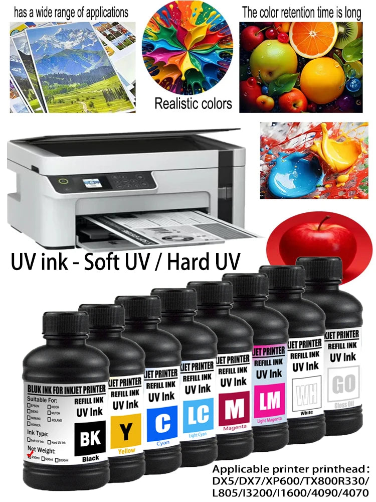 For Epson UV Hard ink Soft ink White LED UV Ink For Epson DX5 DX7 XP600 TX800 Printhead I3200 I1600 R1900 R2000 Rl800 Printer
