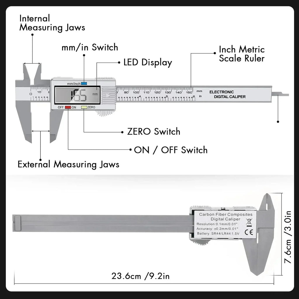 Electronic Digital Caliper, Inch and Millimeter Conversion, LCD Screen Display 0-6” Caliper Measuring Tool, Auto Power Off