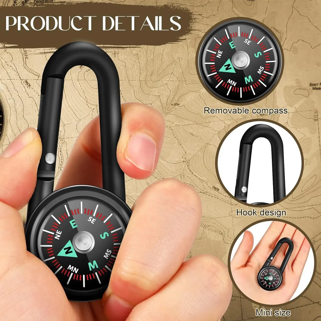 1 Pc Compass Thermometer Carabiner 3 in 1 Mini Compass Carabiner Clip Outdoor Hiking Survival Key Ring Double Sided Metal