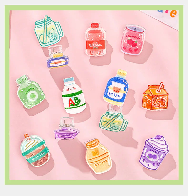 5pcs/lot Cartoon Beverage Bottle Clips Cute Acrylic Decorative Clips, Student Stationery Gifts, Test Paper Clips Ins Small Clips