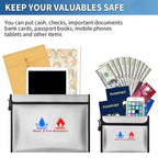 Fireproof & Waterproof Bag, File Storage Bag with Zipper Reusable Pouch for Certificates, Money, Cards (Black, Silver)