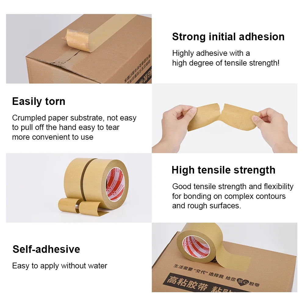 23M Biodegradable Eco Friendly Kraft Paper Tape Brown Wet Water Activated Reinforced Gummed Adhesive Tape for Painting Fixed