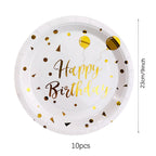 White Gold Birthday Disposable Tableware Polka Dots Paper Plate Cup Napkin Tablecloth Wedding Birthday Party Decoration Supplies