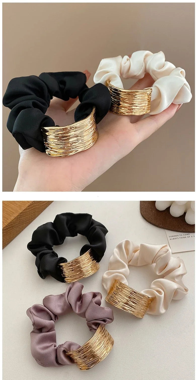 Korean Metal Satin Large Intestine Ring Women Rubber Bands Hair Ties Hair Rope Girls Ponytail Holder Headdress Hair Accessories