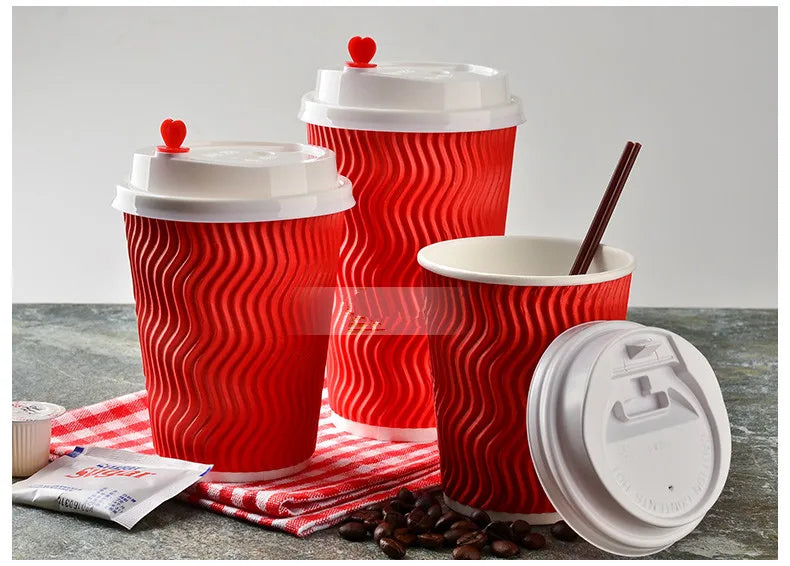50pcs High Quality Thicken Double Layer Hot Drink Paper Cups 8oz/12oz/16oz Party Birthday Favor Disposable Coffee Cup with Cover