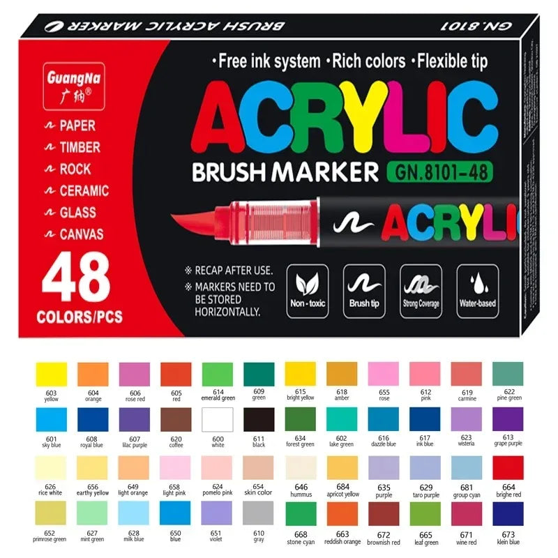 GuangNa 12/360/408 Colors Acrylic Paint Pen Markers Acrylic Skin Color Brush Tip Paint Marker for Wood Rock Painting Canvas Gift
