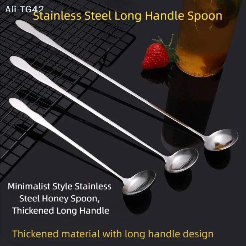 pogyrt Stainless Steel Long Handle Stir Spoon For Cocktails, Ice Coffee, And Tea - Mixing Spoon With Easy Grip Handle