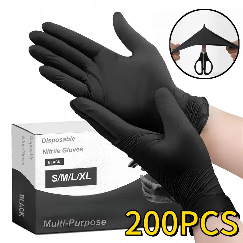 10-200pc Nitrile Gloves Black Rubber Gloves Latex Disposable Gloves Work Housework Car Industry Gardening Pet Care Cooking Tools