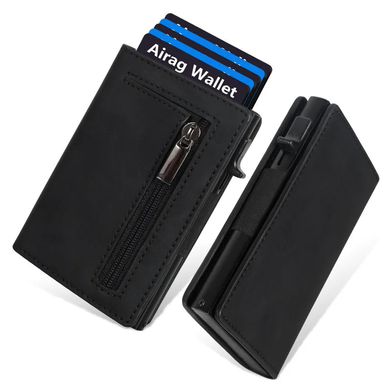 RFID Blocking Pop-up Minimalist Wallet for Men, Luxury Magnetic Leather Credit Card Holder, Unisex Slim Bank Cardholder Purse